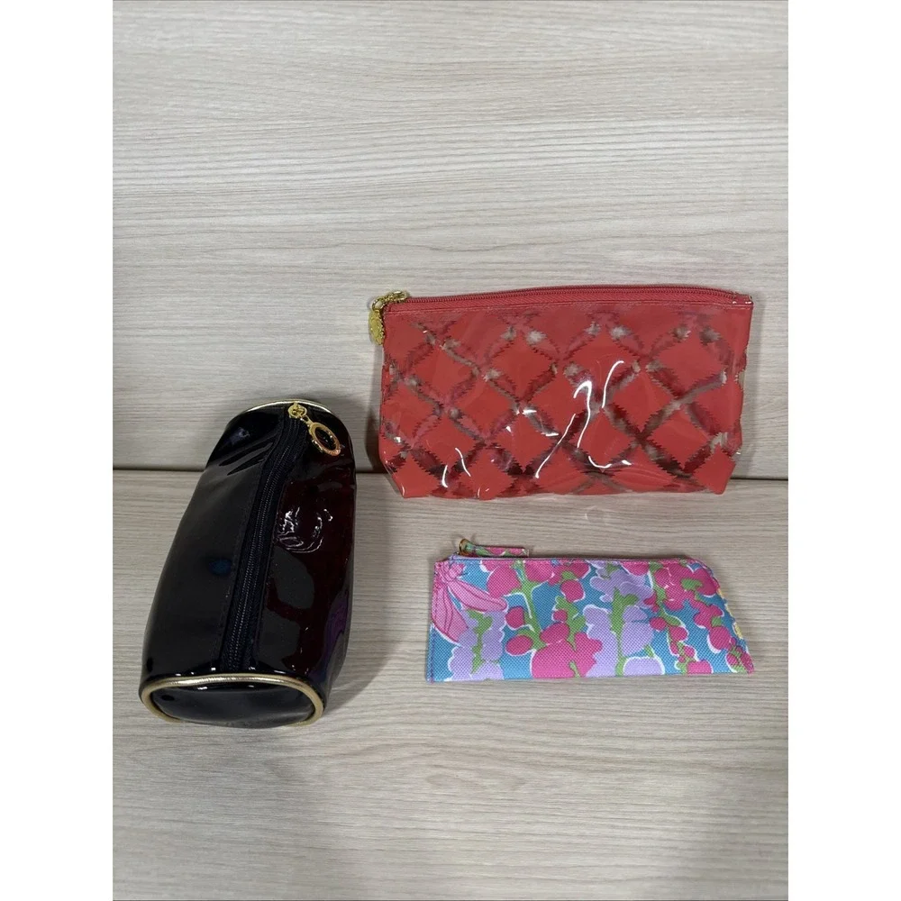 Lot of 3 MakeUp Bags Estee Lauder Plastic, Cloth, Waterproof, Zip, Lilly